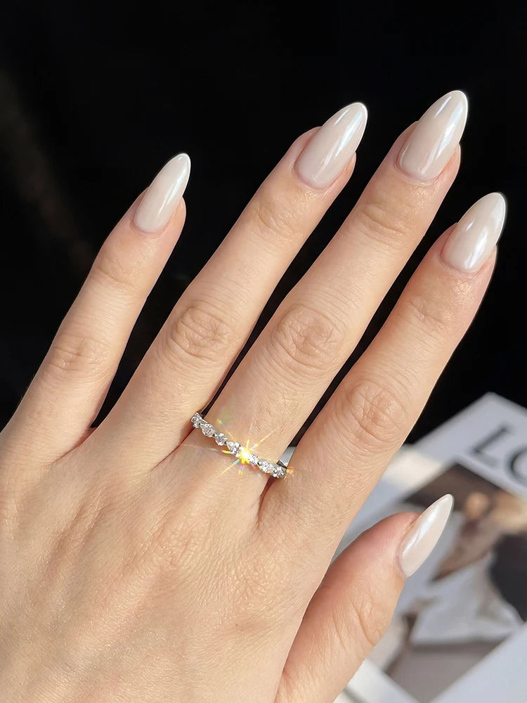 Real 0.18ct Moissanite Diamond Marquise Round Ring for Women 925 Sterling Silver Daily Wear Party High Quality Fine Jewelry