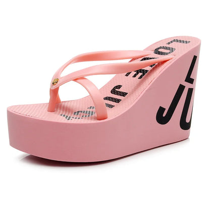 Women's Sandals Flip-Flops Summer Rubber Non-Slip Upper Slippers Wedge Fashion High Heel Beach Sandals for Women's slippers