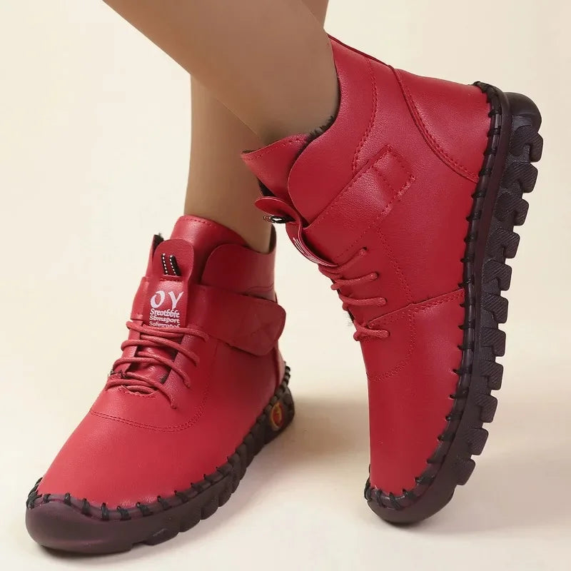 Ngouxm Winter Flat Boots Winter Female Shoes Soft Bottom Short Plush Mother Snow Botas De Invierno Para Mujer