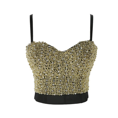 Quality Pearl Tank Tops Rhinestone Women Crop Top Club Clothes Streetwear Y2K Corset Woman Shaper Camis Fashion Feamale Clothing