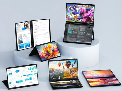HGFRTEE 15.6 Inch Dual Portable Monitor for Laptop Screen Extender Stackable Foldable 315° Folding Stacked Triple Display