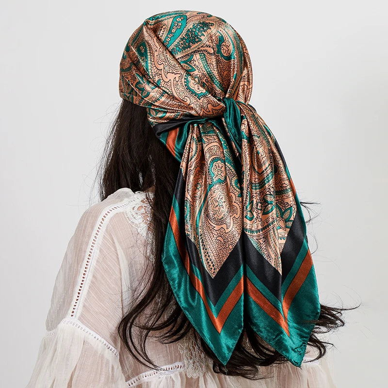 "Luxury Brand Square Silk Scarf Women Shawl 90*90cm Cashew Print Kerchief Femme HeadScarf Foulard Satin Bandana Hijab random "