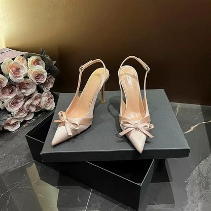 Luxury High Heels Sandals Bow Pointed Toe Women's Shoes Sexy Pumps Slippers Elegant Party Fashion Slides Stilettos Mujer Zapatos