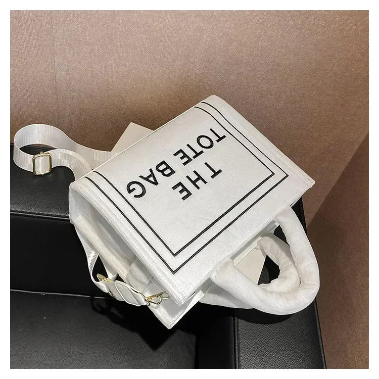 Female Square Tote Crossbody Bag Aesthetic Velour Elegant Letter Print Ladies Shoulder Bags Top Handle Women's Charisma Handbags