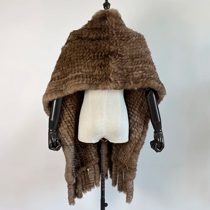 Winter Women Fashion Real Rabbit Fur Shawl 100% Natural Quality Rabbit Fur Scarf Female Hand Knitted Rabbit Fur Poncho Scarves