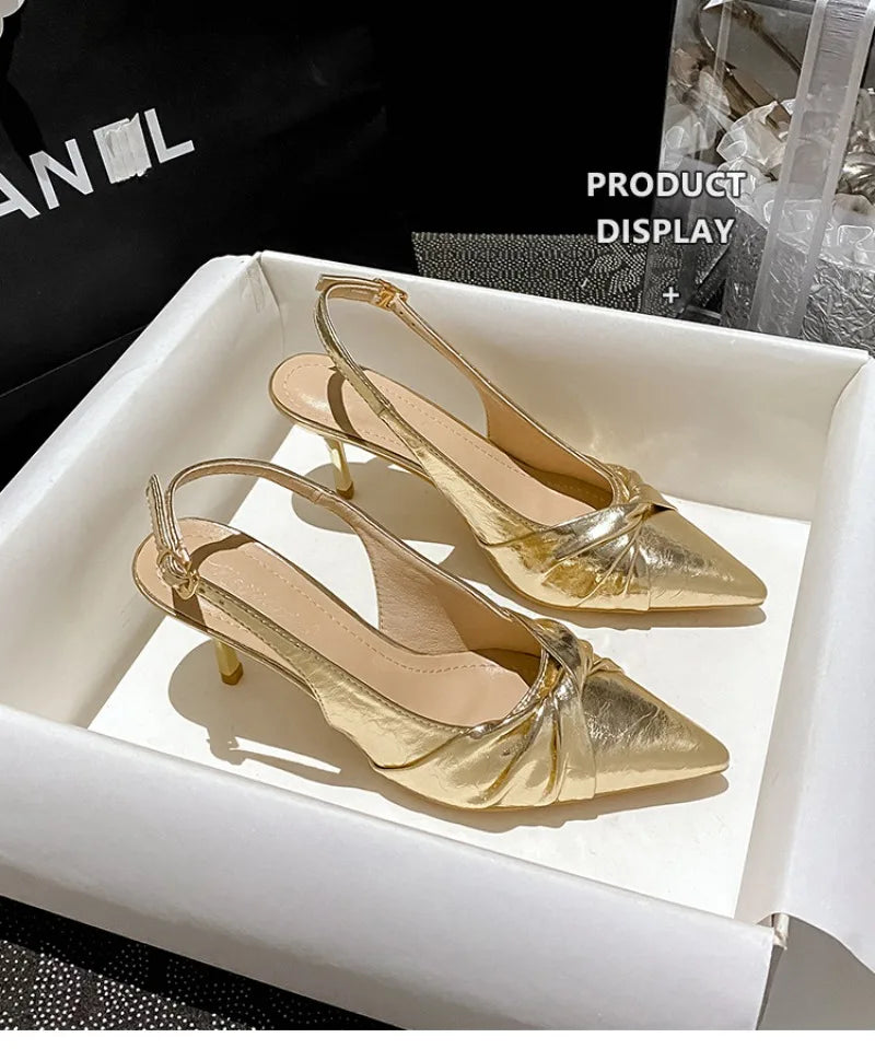 Luxury Designer Women's Shoes Exquisite Pointed Tip High Heeled Sandals for Woman Elegant French Casual Shoes Sandalias De Mujer