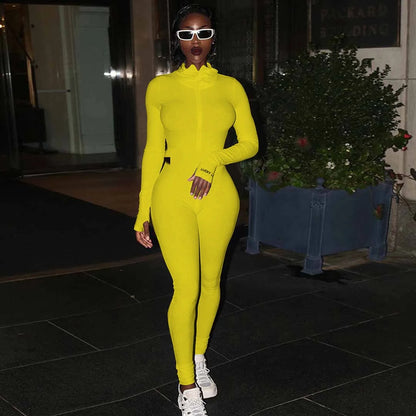 Fashion Workout Active Wear Ribbed Rompers Womens Jumpsuit Long Sleeve Fitness Embroidery Lucky Label Letter Zipper Jumpsuits