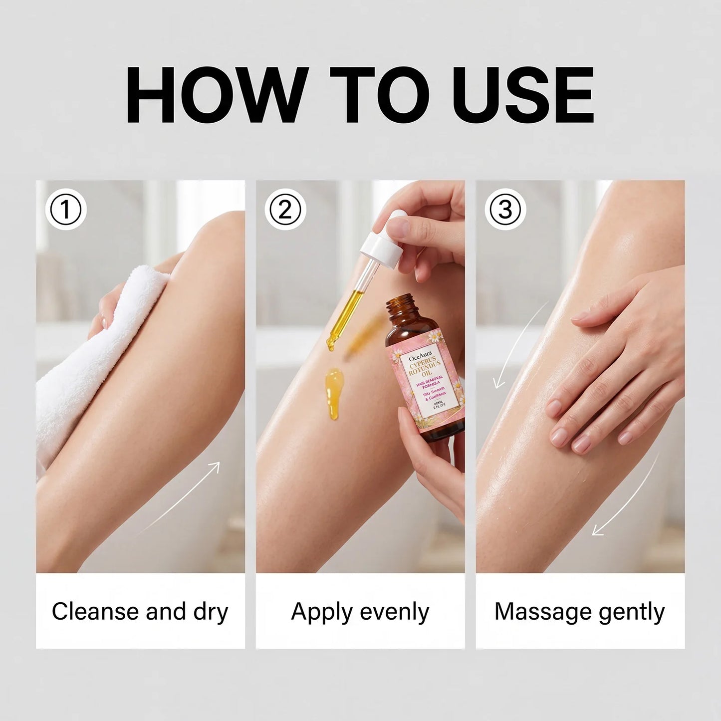 OceAura Cyperus Rotundus Hair Removal Oil Lightweight Non Greasy Gentle Soothing Moisturizing Silky Smooth Hair Reduction Oil