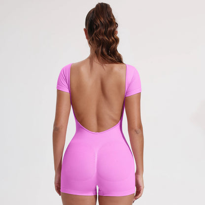 Summer Sexy Backless Sports Overalls Women Gym Rompers Sportswear Breathable Bodysuits One-Piece Suit Short Yoga Jumpsuits