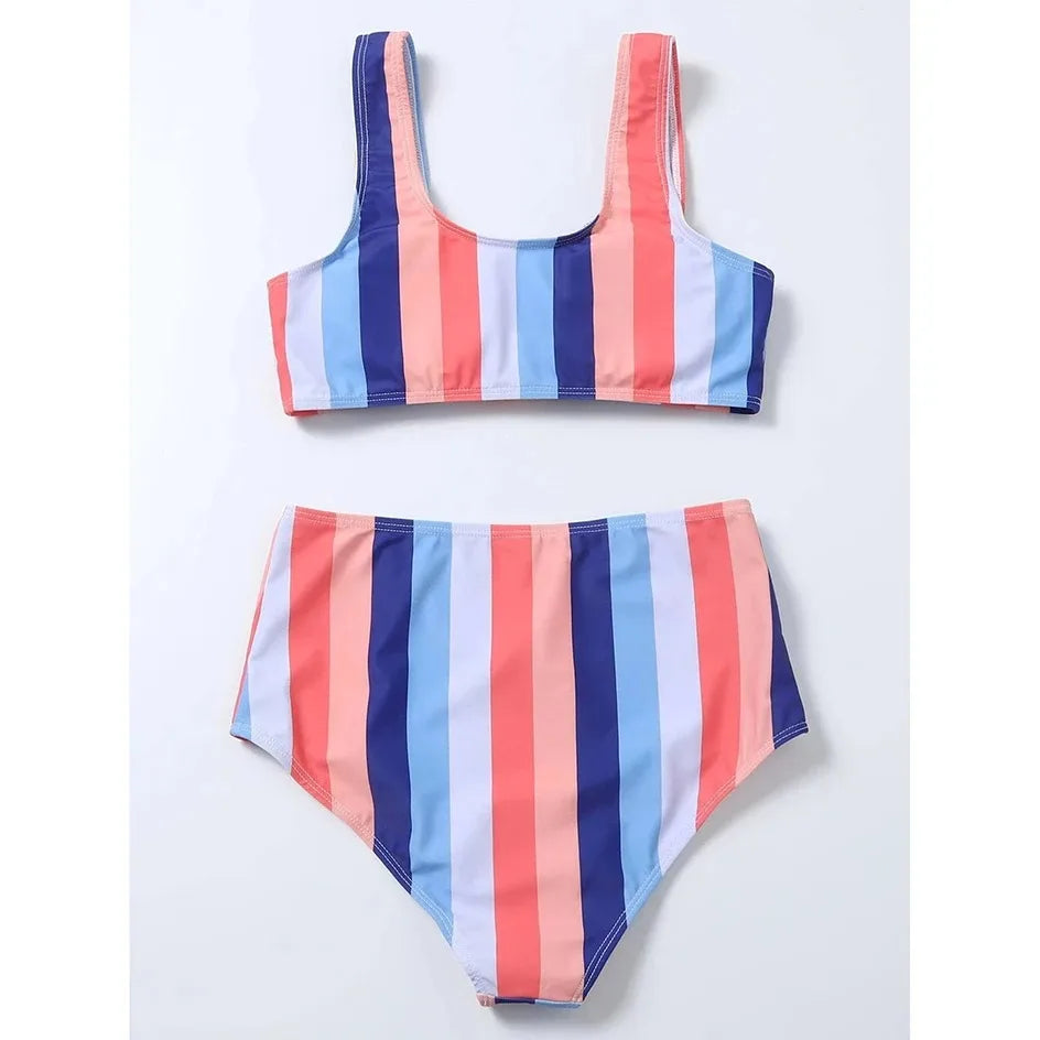 High Waist Bikini Women Swimsuit Push Up Swimwear Woman 2026 Sexy Striped Bikinis Sets Female Bandeau Bathing Suits Beach Wear