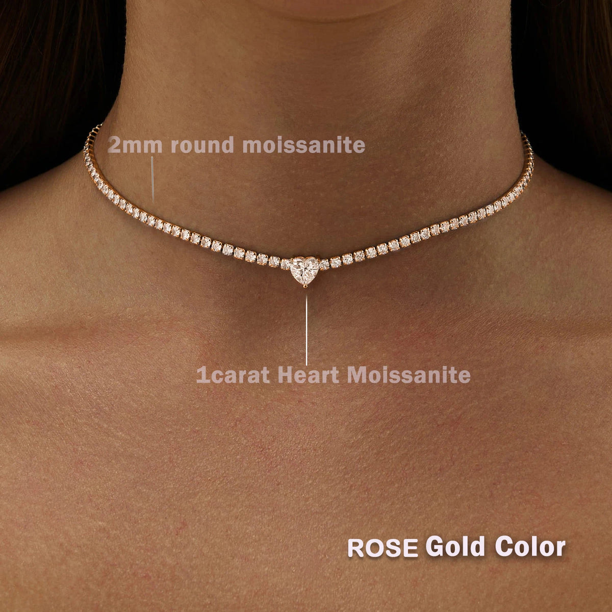 2mm All Moissanite Tennis Necklace for Women 925 Silver Plate 18K Gold Choker Chain Sparking Diamond Riviera Necklace Adjustable