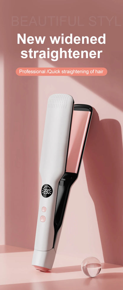 Professional Hair Straightener with Oil Coating Wide Plates–60W Fast Heating,Care for Frizzy,PTC Technology for Smooth Styling