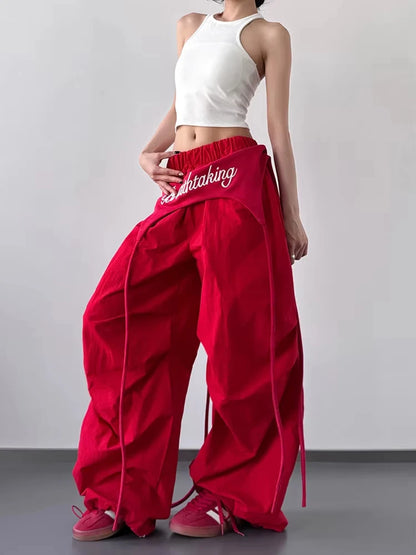 Women Y2K Wide Leg Cargo Pants 2026 Spring Cross-layer Straps Casual Hip Hop Dance Streetwear Trousers Baggy Vintage Fashion