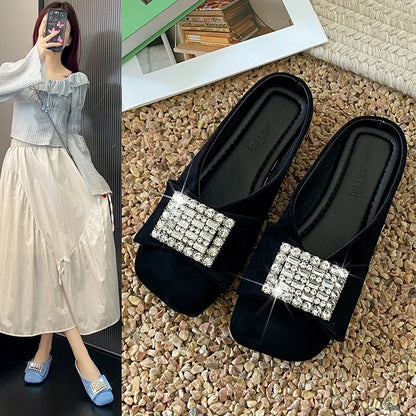 Women's Flat Shoes Korean Style Square Toe Moccasins Ladies Footwear 2025 Trend Young Summer Chic and Elegant Luxury Brand