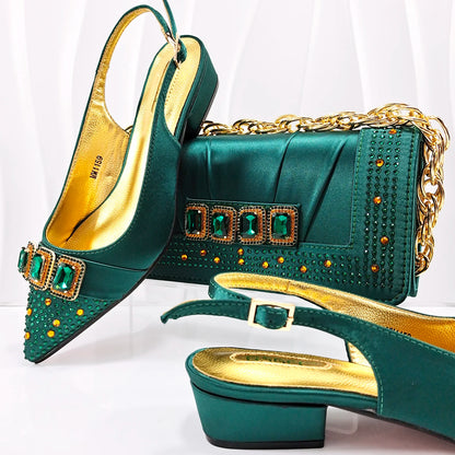 Doershow New Arrival Shoes and Bag Set African Sets 2024 Olive Nigerian Women Shoes and Matching Bags Set for wedding  1-11