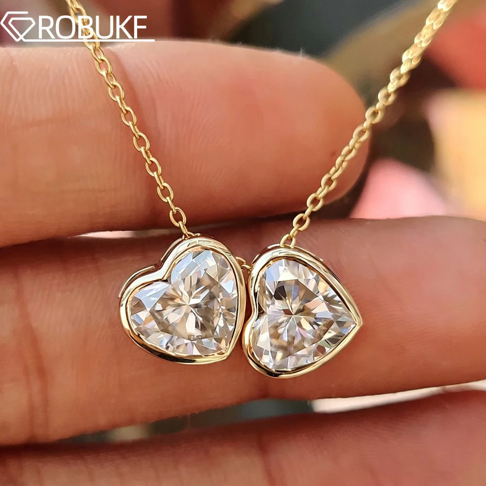 1CT 2CT Heart Shaped Moissanite Pendant Necklace for Women Two Stone Bezel Set Lab Diamond S925 Silver Daily Wear Jewelry Gifts