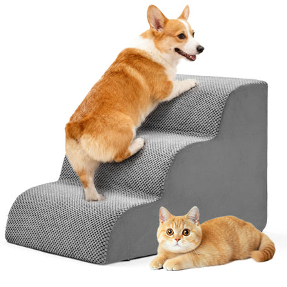 JHK 3-5 Step High-Density Foam Dog Stairs Ramp for Small Dogs Curved Pet Dog Steps Indoor Non-Slip Pet Ladder Ramp Stairs