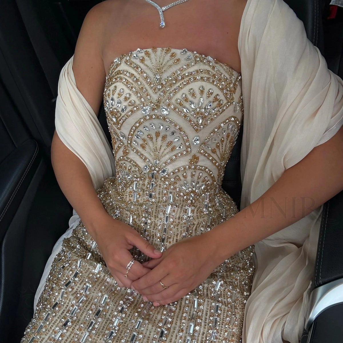 SESSRYMNIR Women'S Formal Evening Gowns Strapless Customize Column Evening Dresses Sleeveless Crystals Floor-Length Wedding Part