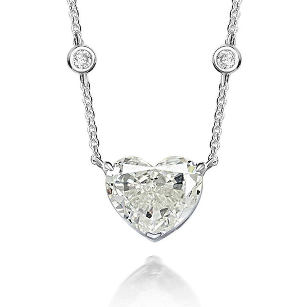 WUIHA 925 Sterling Silver Heart-shaped 10*12mm Vivid Yellow Sapphire Created Moissanite Diamond Pendant Necklaces for Women Gift