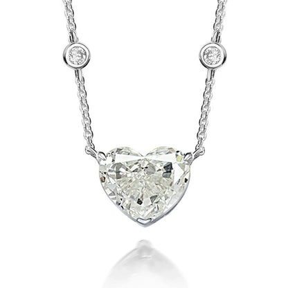 WUIHA 925 Sterling Silver Heart-shaped 10*12mm Vivid Yellow Sapphire Created Moissanite Diamond Pendant Necklaces for Women Gift
