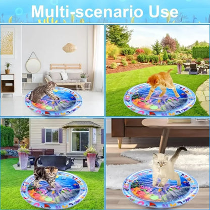 Large Pet Water Sensory Mat Inflatable Sea Animal Design Playmat for Dogs Cats Thickened Splash Proof Activity Toy with Fishes