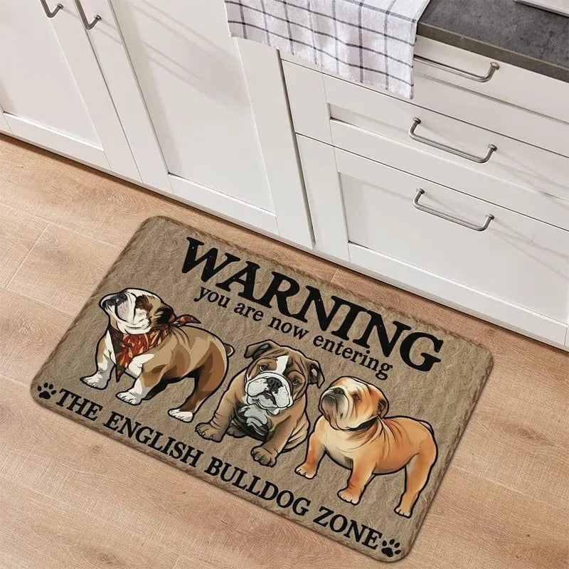 English Bulldog Welcome Doormat Funny Dog Warning Slogan Floor Mat Cute Puppy Graphic Entrance Rug Decor For Dog Lovers