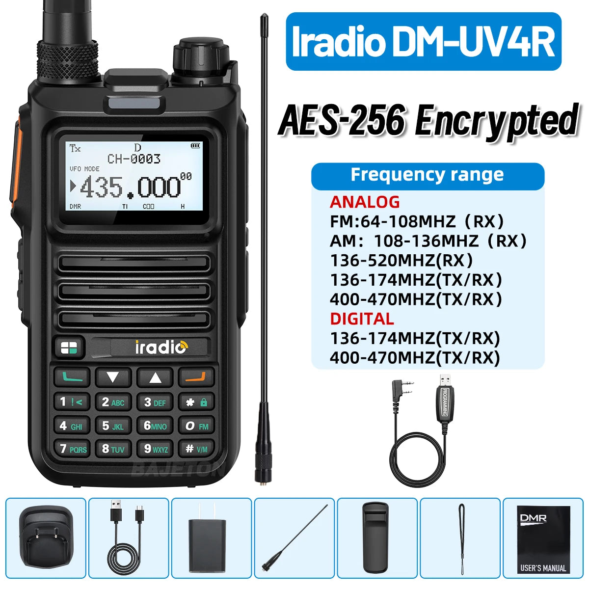 Iradio DM-UV4R DMR Walkie Talkie Dual Mode Dual Time Slot AES-256 Encryption Digital Analog SMS NOAA For RT-4D Ham Radio
