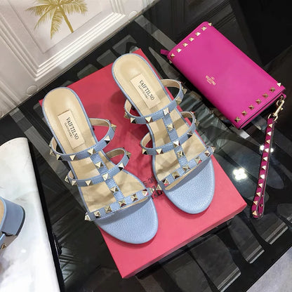 Luxury Women's Shoes Gladiator Shoes Woman 2026 Trend for Women's Sandals Summer Slippers Chunky Heel Leather Rivets High Heels
