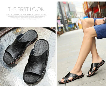 Men Summer Slippers Breathable Luxury Sandals Shoes Beach Classics Leather Mens Slippers Outdoor Flip Flop Indoor Slides Man