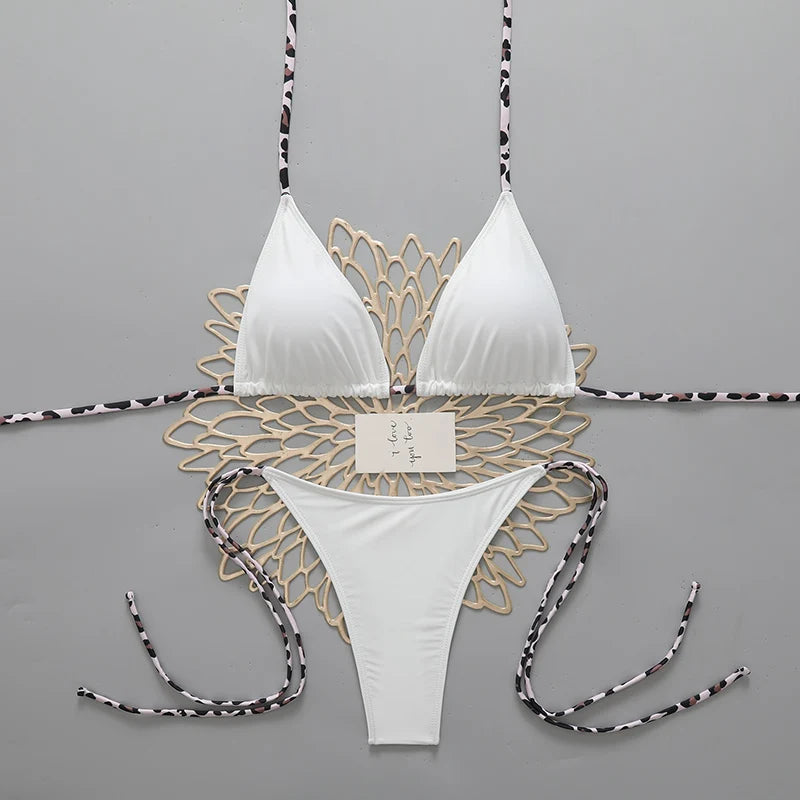 Sexy Leopard Women's Beach Bikini 2026 Swimsuit Halter Tie Micro Thong Bikinis Sets Female Swimwear for Woman Wear Bathing Suit
