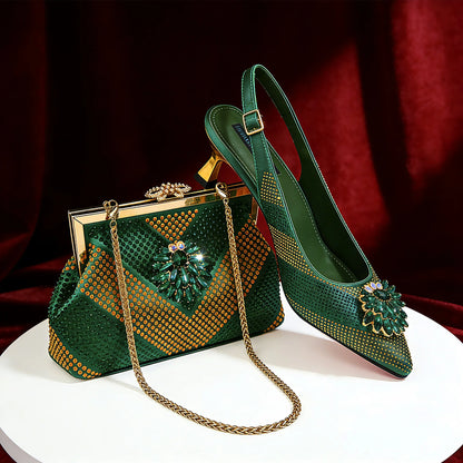 Venus Chan 2026 Italian Luxury Rhinestone Wine Pointed Toe High Heels with Matching Bag Set – Ideal for Parties and Special