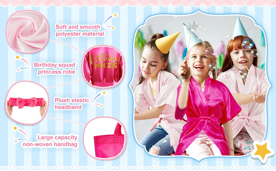 40 Pcs Girls Spa Party Supplies 10 Birthday Squad Princess Robe 10 Tote Bags 10 Headbands 10 Spa Masks for Birthday
