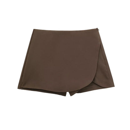 HXAO Women's Skort High Waist Brown Skirt Pants Stylish Summer Pink Black Mini Skirt Shorts Asymmetric Casual Off White Skort