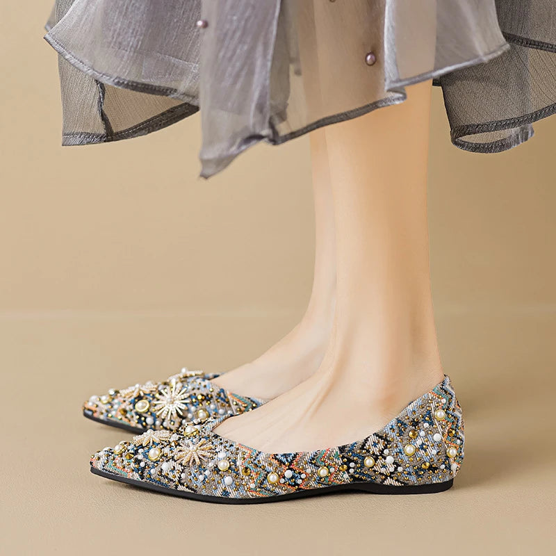 Women Retro Soft Sole Single Shoes Summer Unique Design Shallow Mouth Bean Shoes Plus Size Comfort All Match Daily Casual
