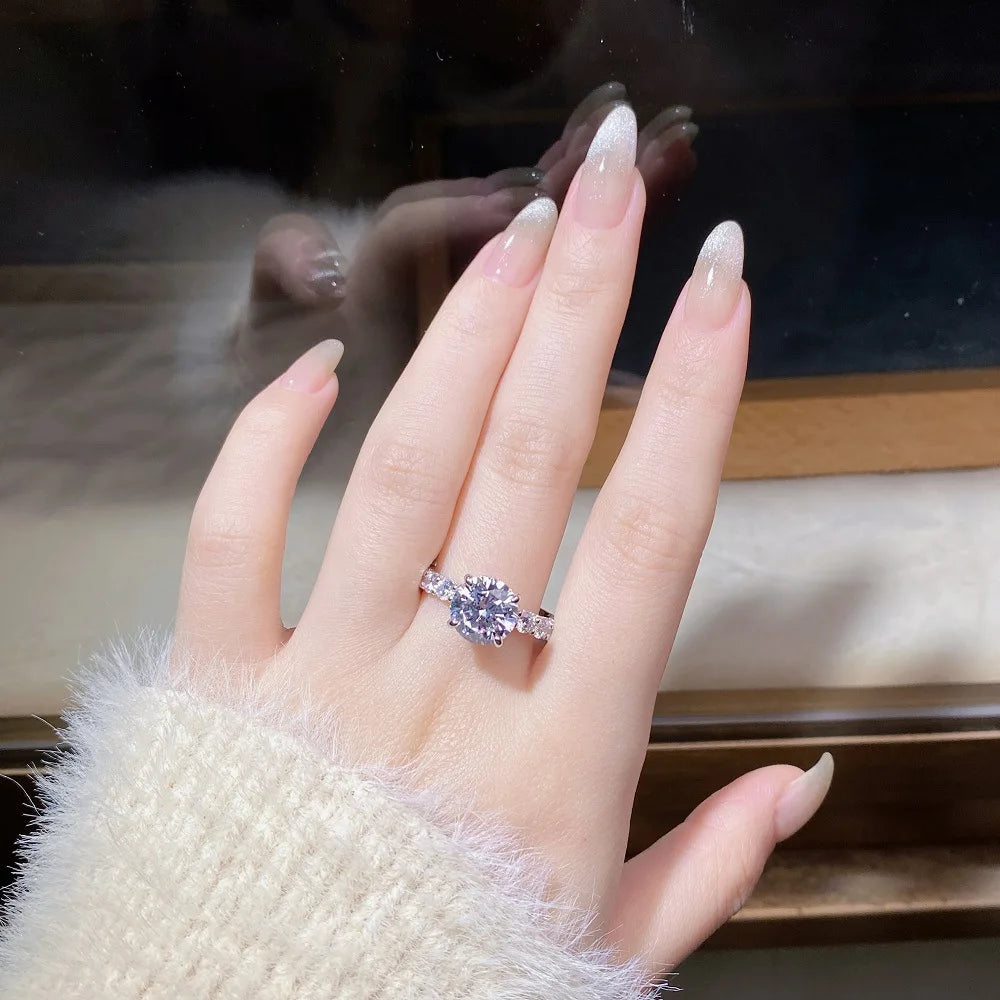 18K white gold and platinum PT950 moissanite diamond ring for women sterling silver 3 carat four-claw diamond ring for wedding