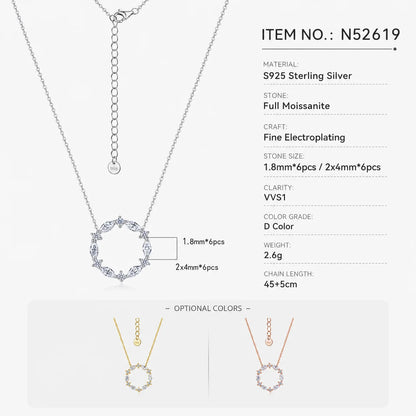 S925 Sterling Silver Moissanite Necklace for Women Marquise Flower Pendant Korean Style Jewelry GRA Certified