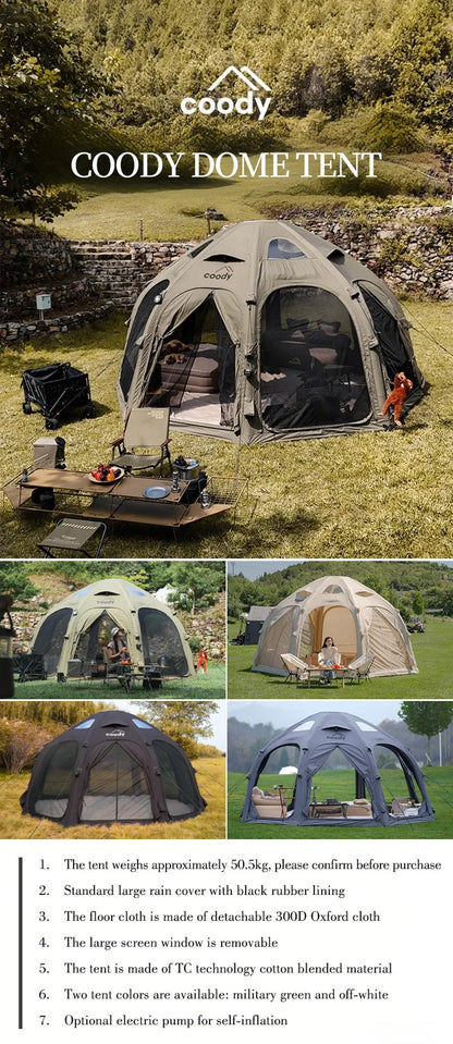 Coody Dome Army Green Geodesic Inflatable Air Tent Large Durable Family Travel Outdoor Glamping Shelter