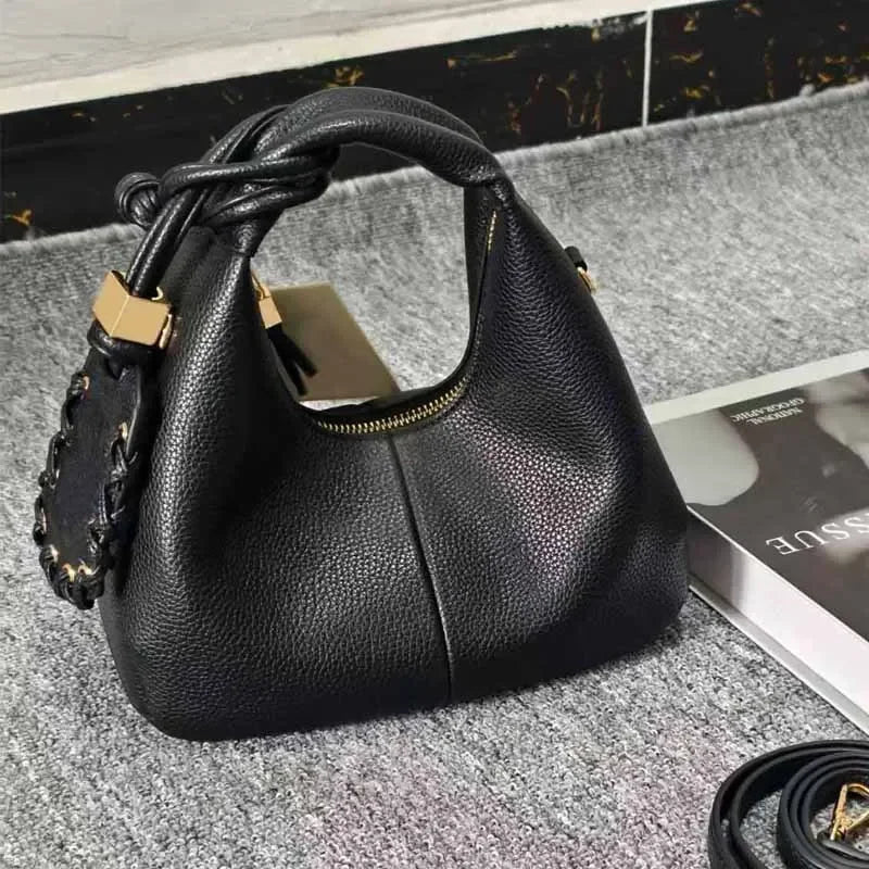 2026 New Y2K French Fashion Design Black Crescent Bag Female Saddle Bag with Cosmetic Mirror for Woman Shoulder Bags Purse