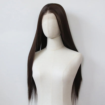 Ashely 13*4 Dark Brown Synthetic Lace Front Wigs Brown Long Straight Lace Front Wig for Women Pre Plucked Natural Hairline