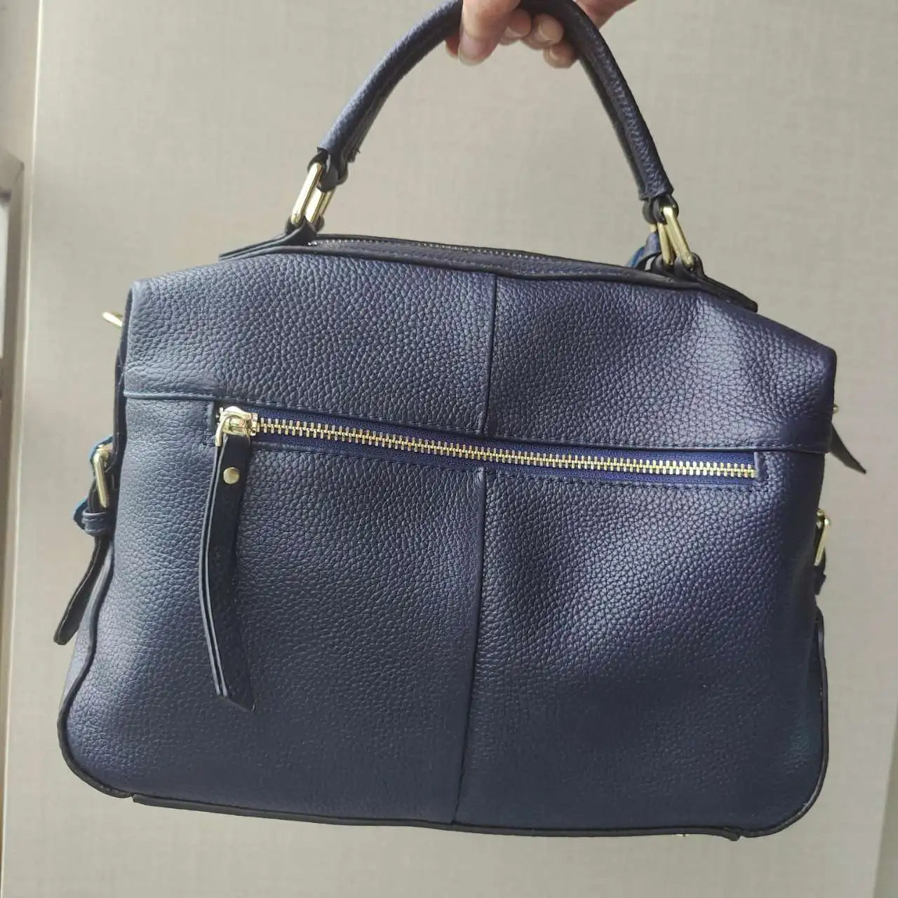 Zency Dark Blue Women Boston Bag 100% Genuine Leather Handbags Female Charm Crossbody Purse Luxury Shoulder Bags For Work Shoppi
