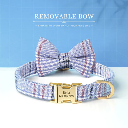 Personalized Dog ID Collar Cute Bowtie Pet Collars Necklace Free Engraving Puppy Cat Buckle Collar For Small Medium Dogs Cats