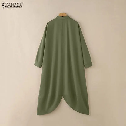 ZANZEA Women's Oversized Jumpsuits Collared Long Sleeves Button Up Drop-Crotch Harem Pant Overalls Casual Streetwear Playsuits