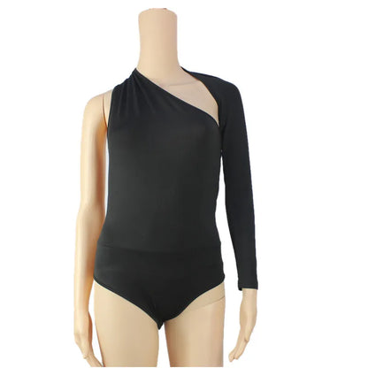 Sexy one shoulder tight jumpsuit with European and American street style commuting milk silk base shirt