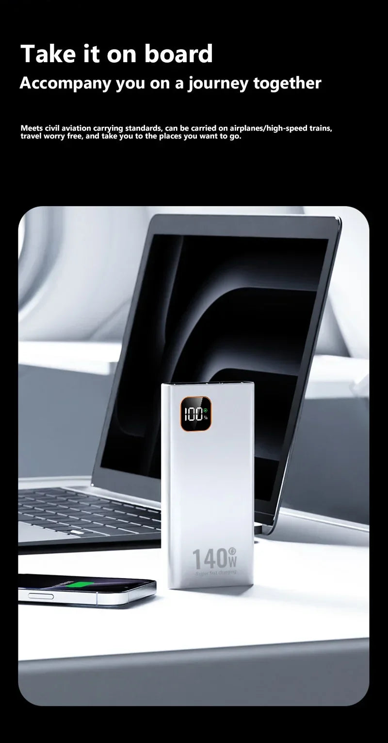 Lenovo 140W Super Fast Charging 2026 Ultra Capacity CCC Portable Charger Power Bank For IPhone Samsung 500000mAh