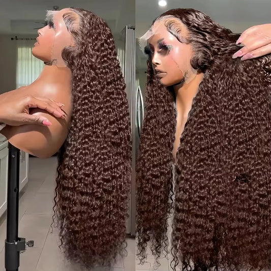 13X4 Chocolate Brown Lace Front Wigs Brazilian 13X6 Hd Lace Frontal Wig 100% Brown Curly Human Hair Pre Plucked Wigs For Women
