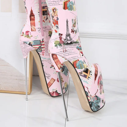 Spring Summer Patent Leather 19cm Super High Heels Platform Over The Knee Boots Women Large Size Zebra Patten Long Thigh Boots