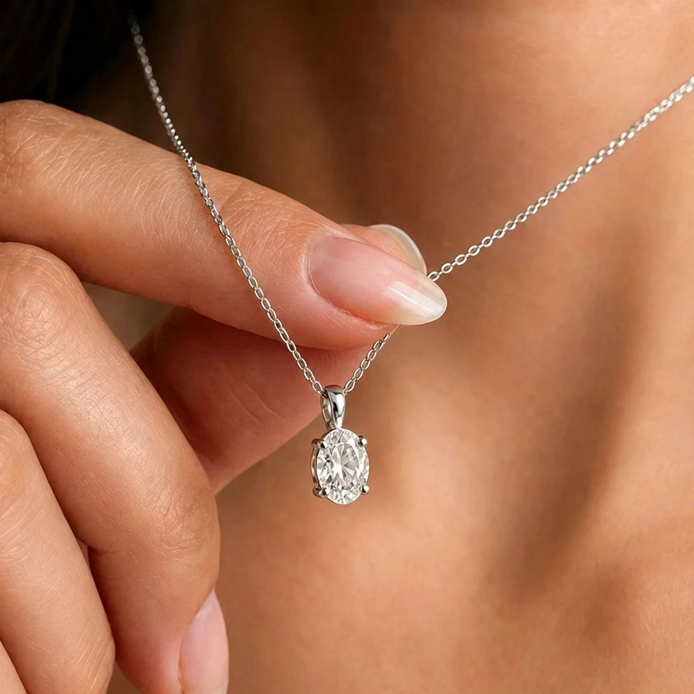 1/2carat Oval Cut Moissanite Pendant Necklace for Women 100% S925 Silver D Color VVS1 Solitaire Diamond Neckchain with GRA