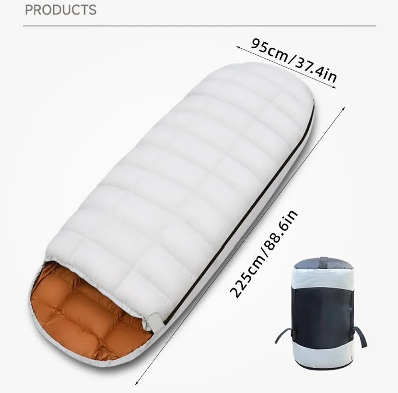 Wider Waterproof Down Sleeping Bag 225CM*95CM for Winter Cold Weather -25~0 ℃ Camping Hiking Backpacking with Compression Sack