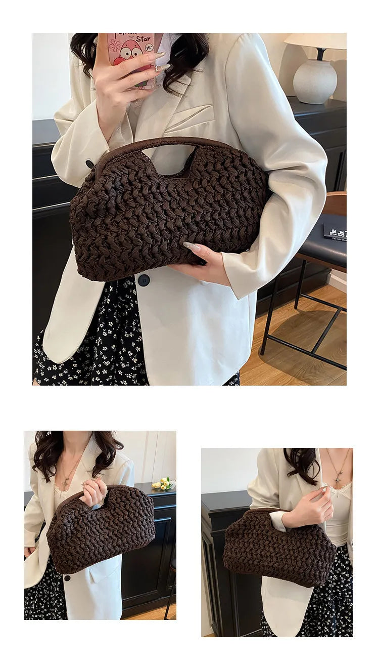 New Summer Beach Bag for Women Clutch Bag Luxury Designer Straw Bags Tote Handbag Fashion Woven Rattan Bags Female Travel Purse