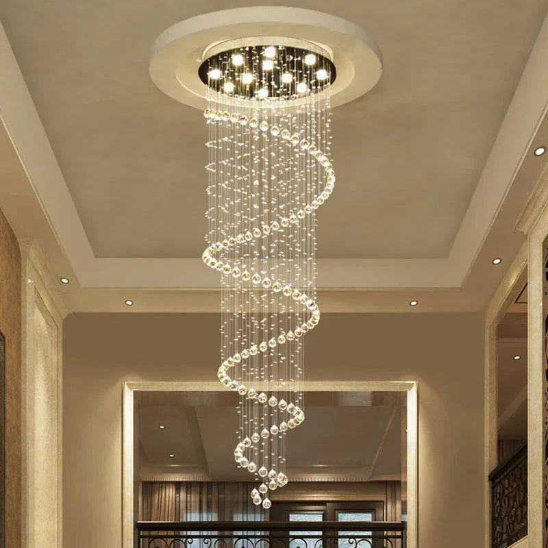 Spiral Crystal LED Ceiling Chandelier Light Bedroom Hall Living Room Suspension Lustre Corridor Staircase Hanging Lamp Fixture